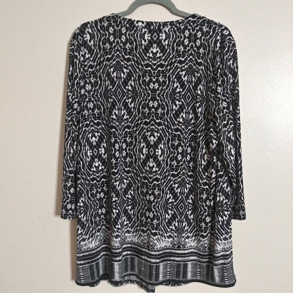 Gloria Vanderbilt Edition Black & White Abstract Print Top XL 3/4 Sleeve Stretch - Picture 4 of 13